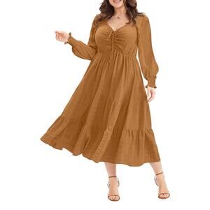 Eytino Long Sleeve Sweetheart Neck Ruffle Long Maxi Dress